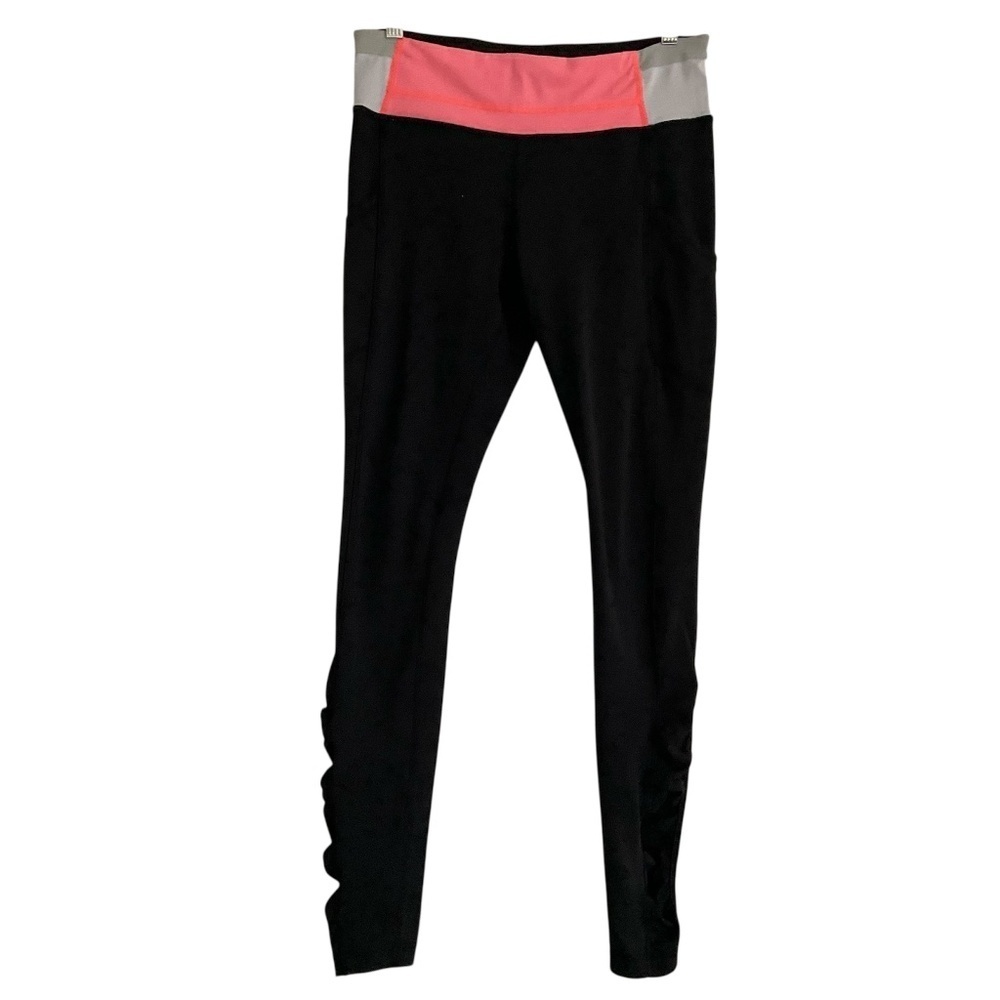 Lululemon Speed Up Black Leggings Sz 6 Coral Pink Zip Pocket  Ruched Ankle Gym
